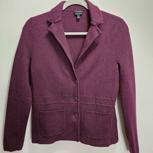 Talbots Women's 100% Merino Wool Sweater Jacket M Long Sleeves Collar Buttons